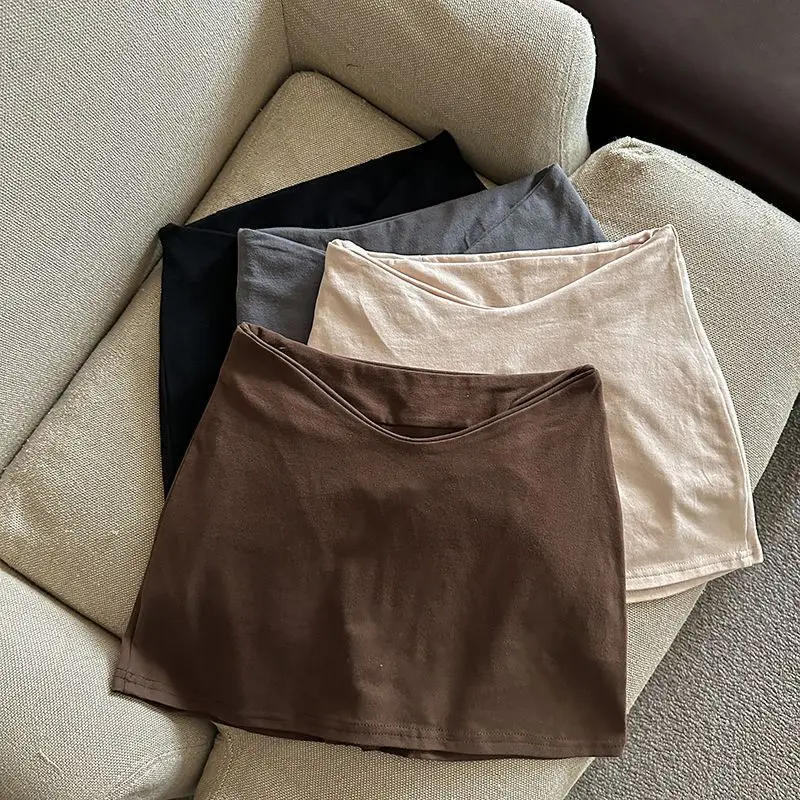 Low Waist V Neck Women Mini Skirts Y2K Korean Streetwear Hot Girls Slim Skirts Summer Solid Basic All Match A Line Wrap Skirts