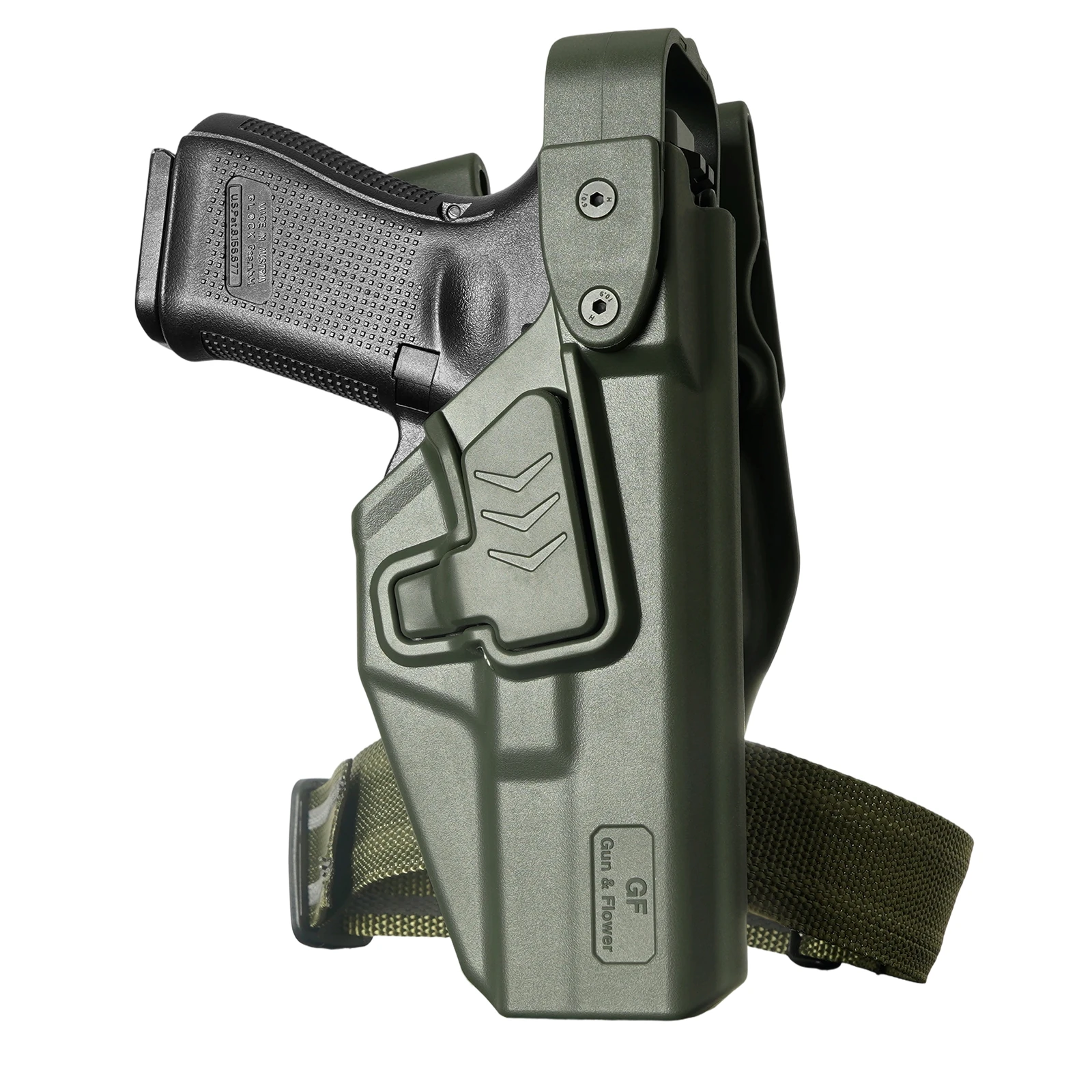 Funda táctica OWB Glock nivel III con cinturón de muslo verde - imagen 5