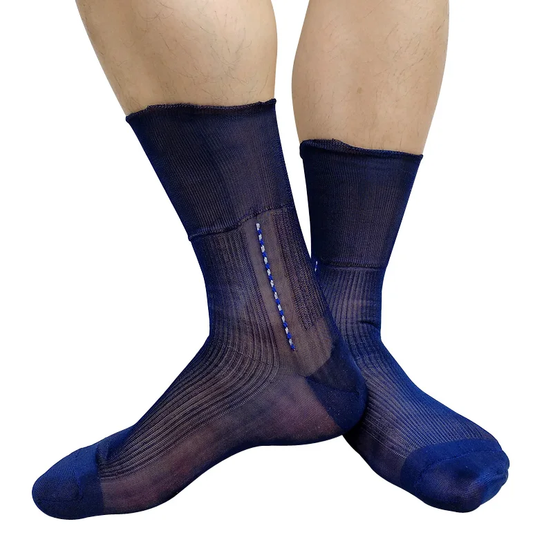 See Through Men Nylon Silk Socks Striped Classic Formal Dress Business Socks For Leather Shoes Sexy Collection Socks