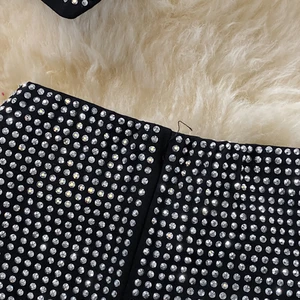 Camis feminino fora do ombro e calça de cintura alta, terno feminino, conjunto de festa diamantes preto e branco, gola barra, outono, novo, sexy 8 principais vendas conjunto branco calça e cropped - №5