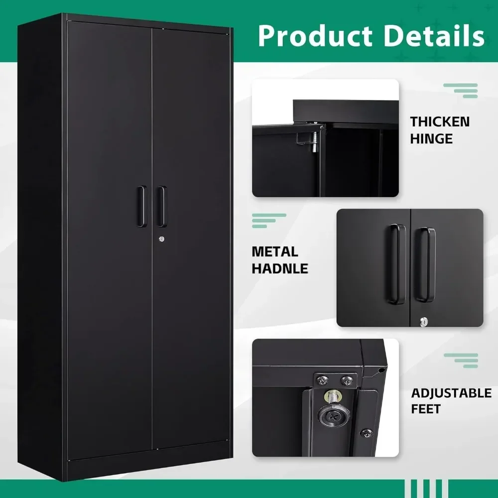 Metal Storage Cabinets Locker with Lock Door, 72'' Clothing Coat Steel Storage Freestanding Wardrobe