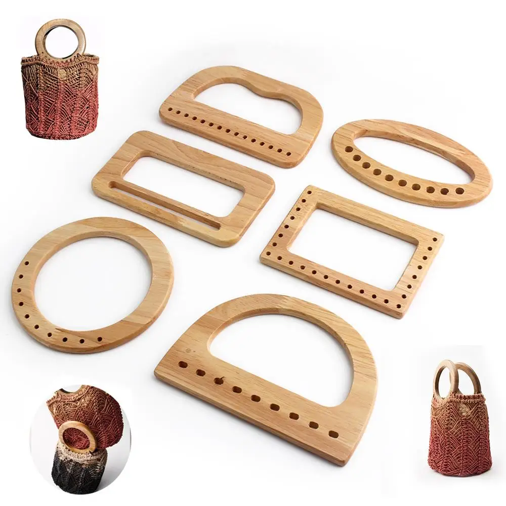 Hoja de mango de madera con borde redondo, bolso tejido de madera Trapezoidal, accesorios para bolso, bolso de repuesto artesanal en forma de D, Hnadles