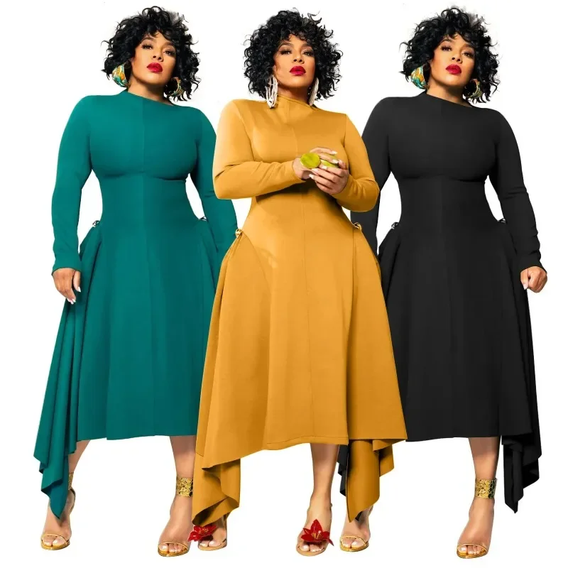 

L-4XL Autumn Winter Africa Clothing Long Sleeve Dress African Dresses for Women Sexy O-Neck Slim Office Lady Party Dress