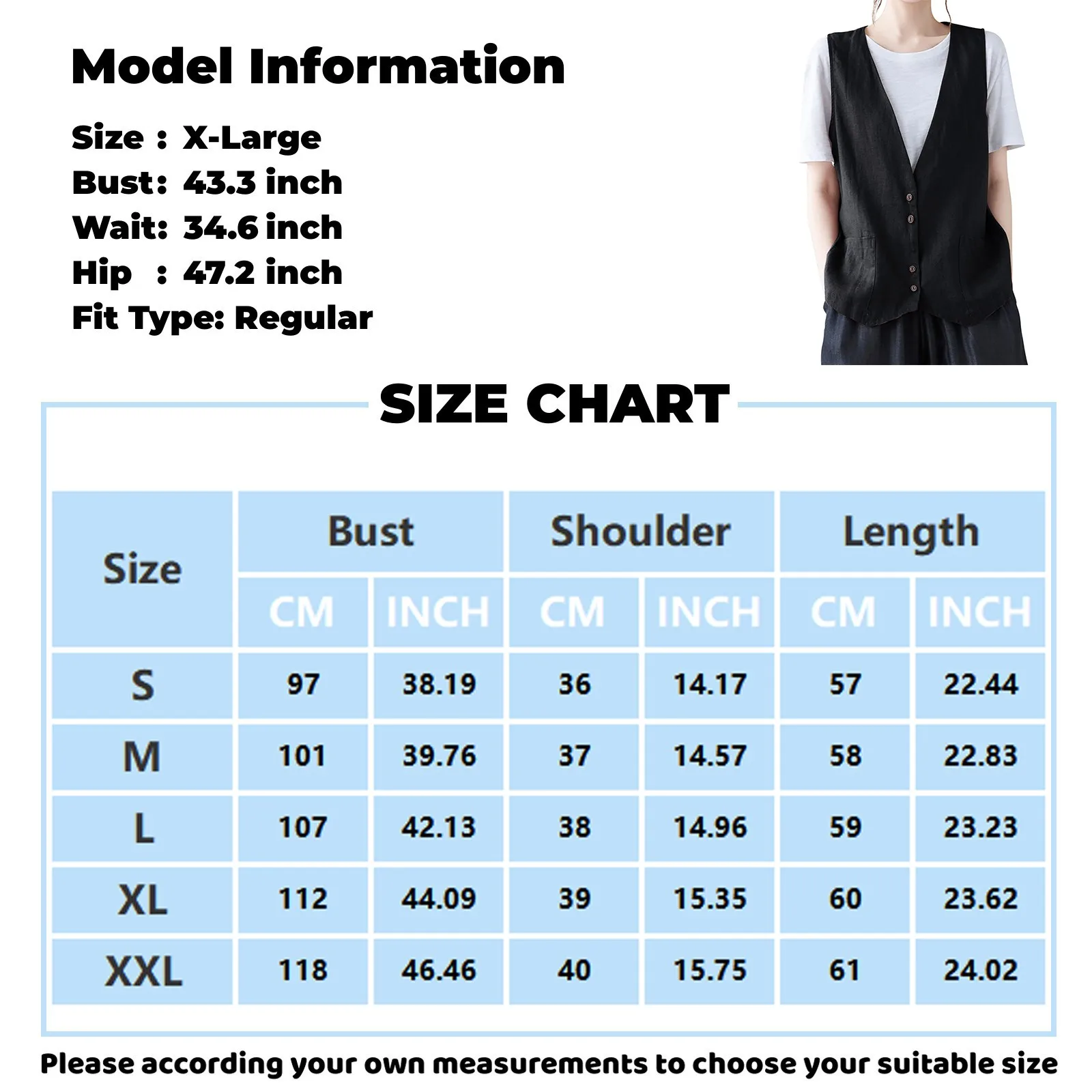 Girls\' Solid Color Fashionable Cool Hip Pop Sleeveless Cotton Linen Vest Button Down V-Neck Waistcoat Jacket Versatile And Daily