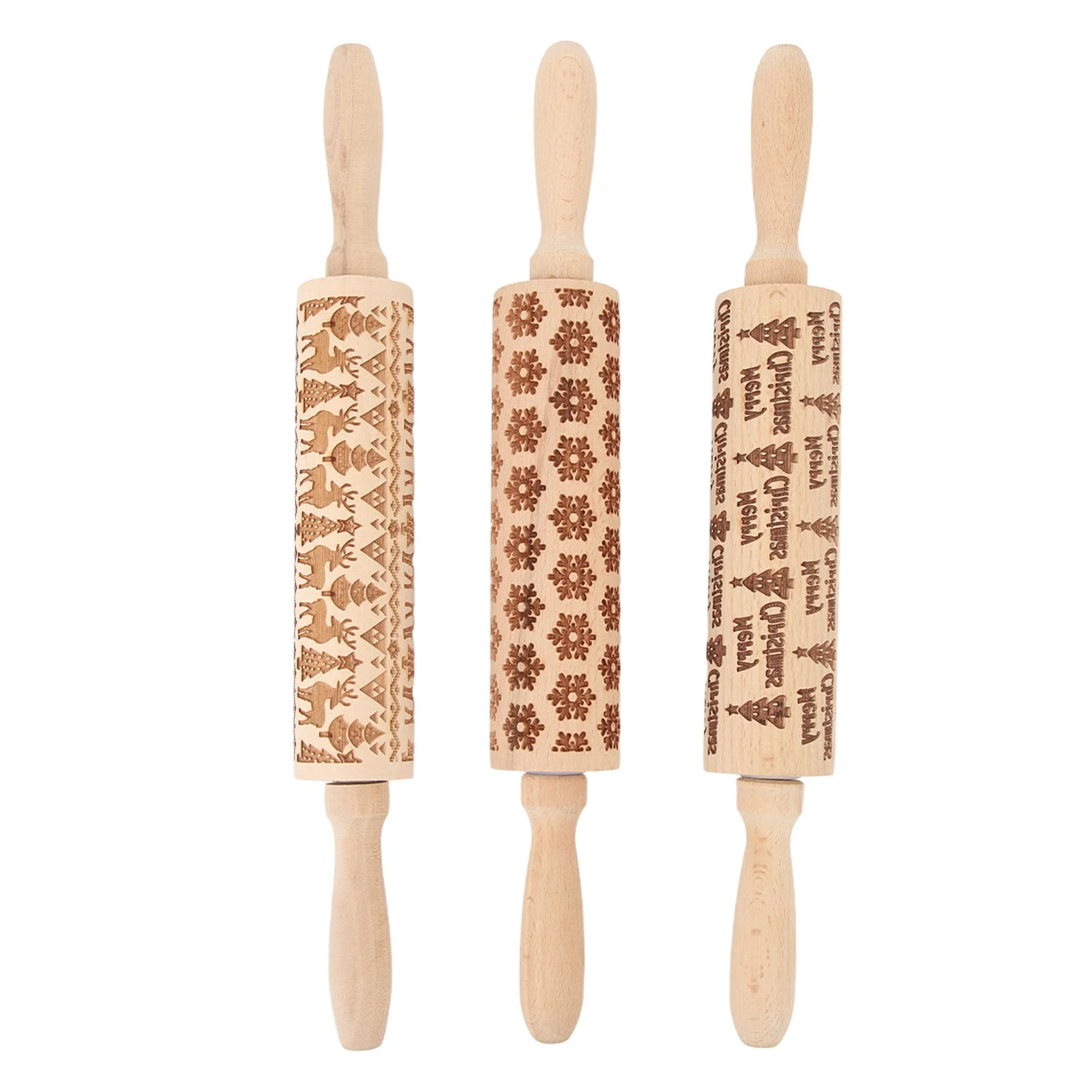 

3Pcs Wooden Embossed Rolling Pin Cute Christmas Pattern Engraved Embossing Rolling Pin for Baking Embossed Cookies