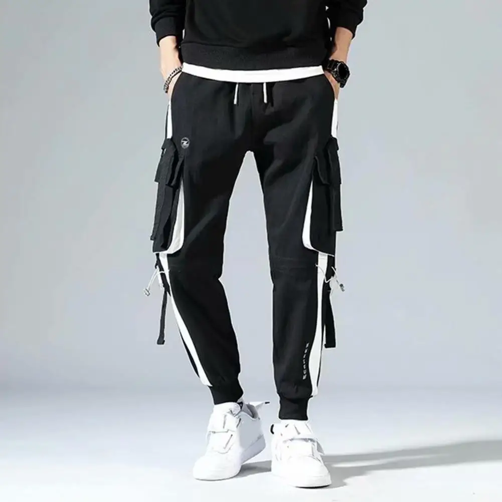 

Classic Streetwear Casual Men Ribbons Harem Jogging Pants Male Slim Fit Spring Cargo Pants Multi-Pockets Women Trousers