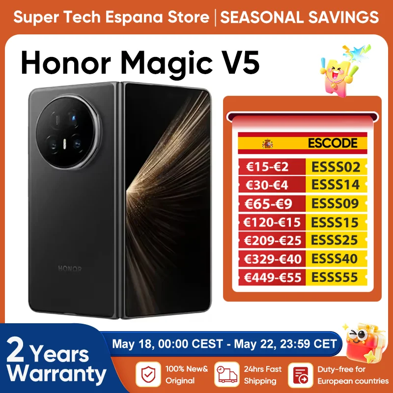Honor Magic V5 Version Globale Originale Smartphone 5G Double Écran OLED HDR Snapdragon 8 Elite 5820 mAh 7,95 pouces Supercharge 66W Charge Sans Fil 55W NFC Honor Magic V5 Version Globale Originale Smartphone 5G Double Écran OLED HDR Snapdragon 8 Elite 5820 mAh 7,95 pouces Supercharge 66W Charge Sans Fil 55W NFC