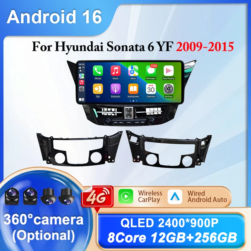 Android 16 For Hyundai Sonata 6 YF 2009 - 2015 Carplay Auto radio Stereo Head unit Multimedia Player 8 CORE GPS Navigation WIFI