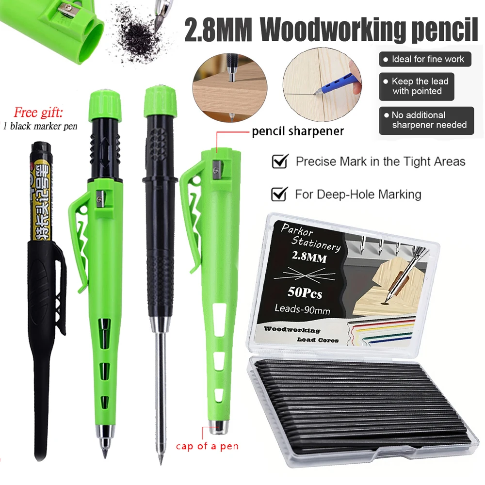 

Новый креативный набор столярных карандашей с удлиненной головкой 55 мм, 50 сменными грифелями, 2,8 мм, для разметки по дереву, инструмент для архитектурного черчения