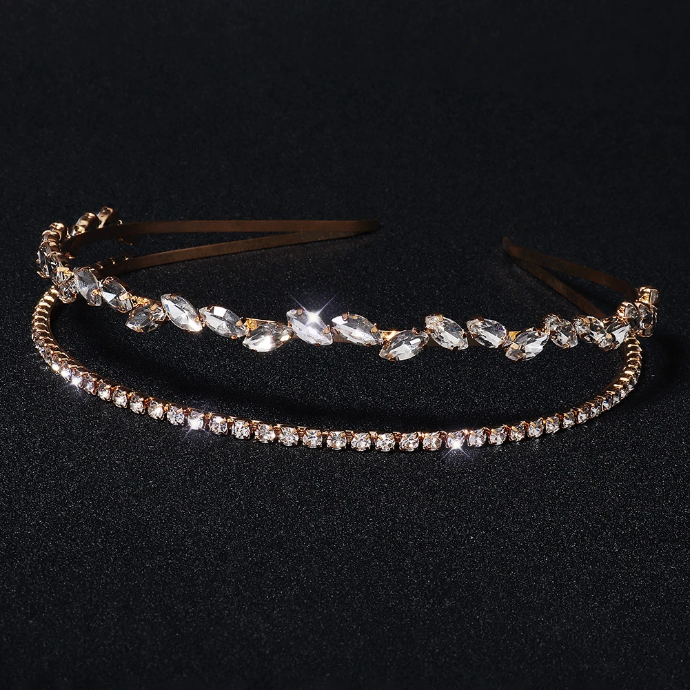 New Gold Rhinestone Hair Bands Birthday Make Up Party Bride Headpiece Alloy Hair Accessories Headbands Gift For Women