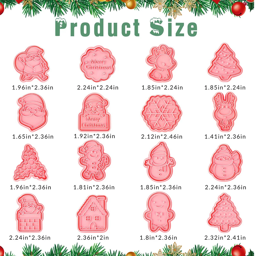 16Pcs 3D Christmas Cookie Cutter Set Christmas Plunger Cutters for Baking DIY Press Cookie Stamps Molds Xmas Decoration Tools