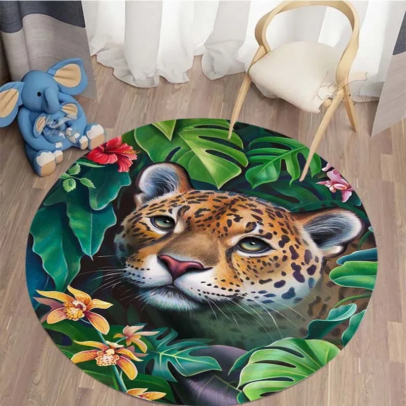 Jungle Animal Custom  Round Carpets for Living Room Non-slip Floor Mat for Bedroom Tapis 5 Sizes Soft Yoga Mats Area Rug Gift