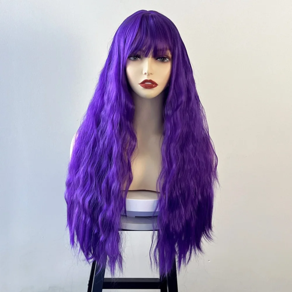 Dark purple curly hair personalized daily wear, not easy to fade, niche atmosphere wig full head cover