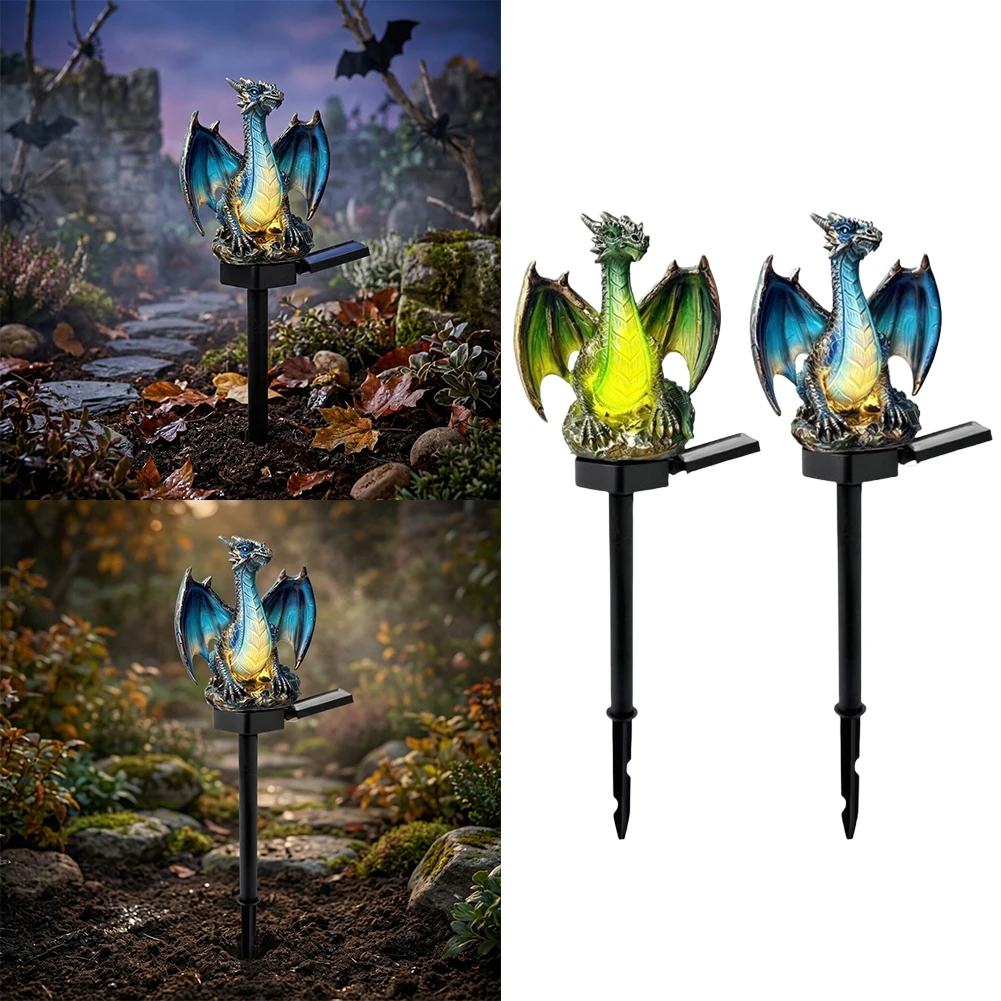 Gothic Fantasy Dragon Solar Garden Stake Light Solar Powered Waterproof Halloween Decor Outdoor Yard Lawn Patio Pathway Display