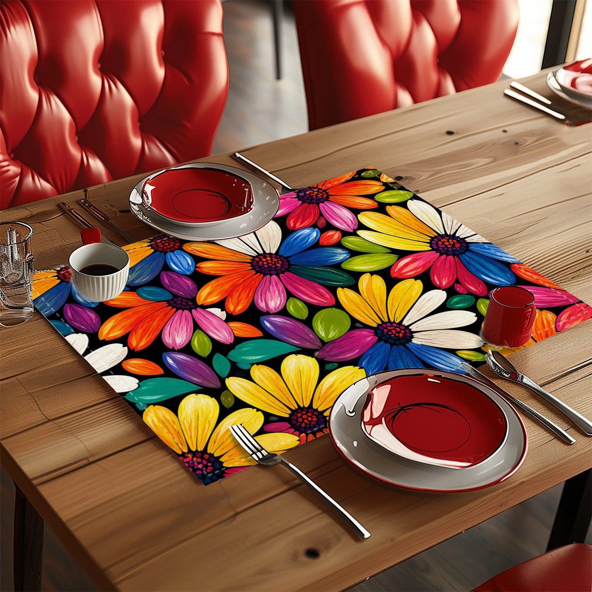 Bohemian Pattern Polyester Placemats & Coasters - Stylish Table Linens for Dining Table, Kitchen and Daily Use