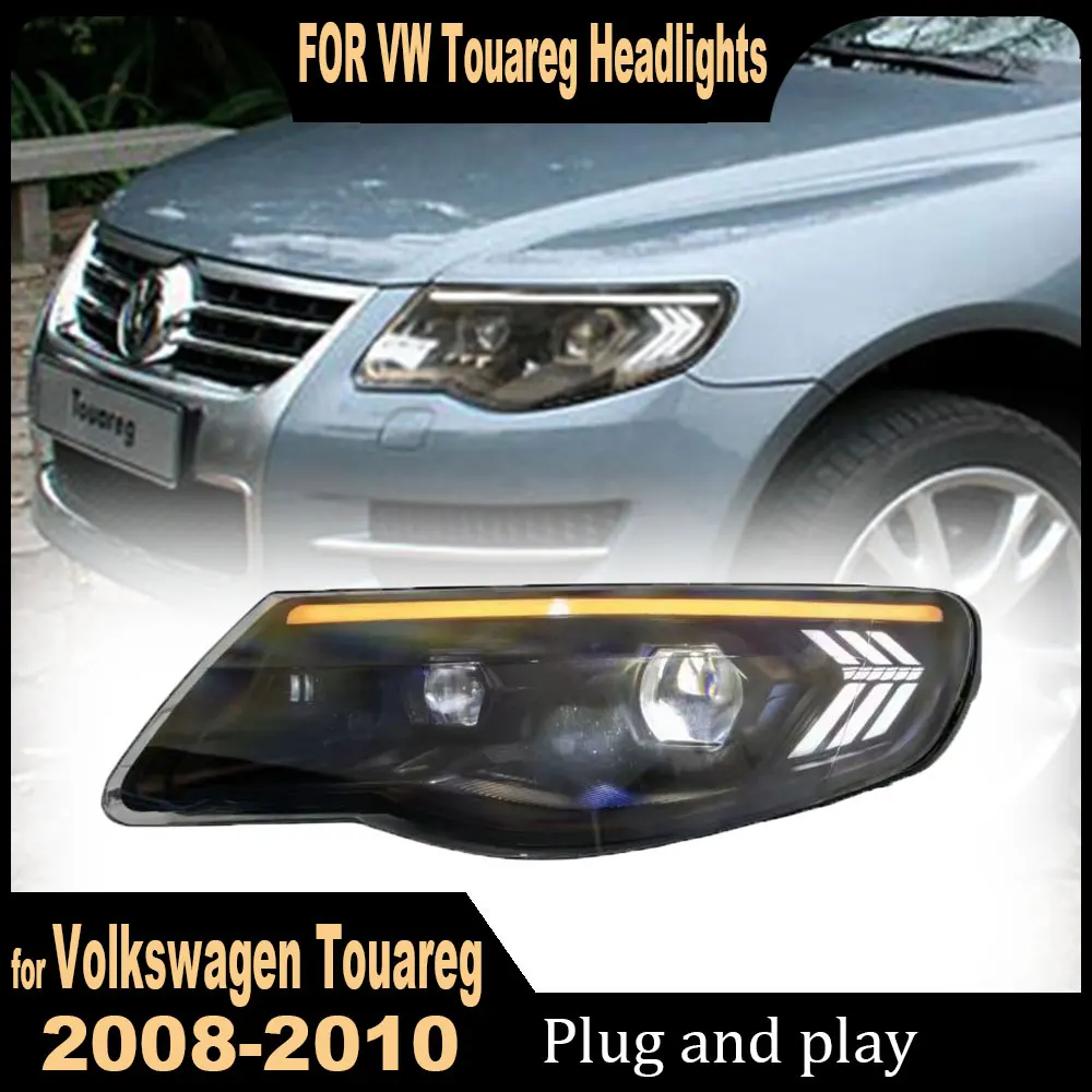 2pcs Car Lights for VW Touareg LED Headlight 2007 2008 2009 2010 Touareg Head Lamp Drl Projector Lens Automotive Plug and play