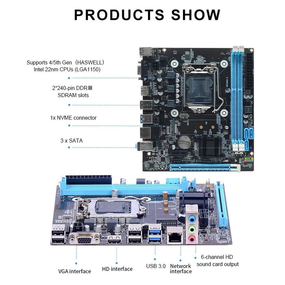 لوحة الألعاب الأم DDR3 ، LGA ، RAM ، 16 جيجابايت ، تدعم I3 ، I5 ، I7 ، Nvme ، NGFF ، M.2 فتحة ، VGA ، متوافقة مع HDMI ، RJ45