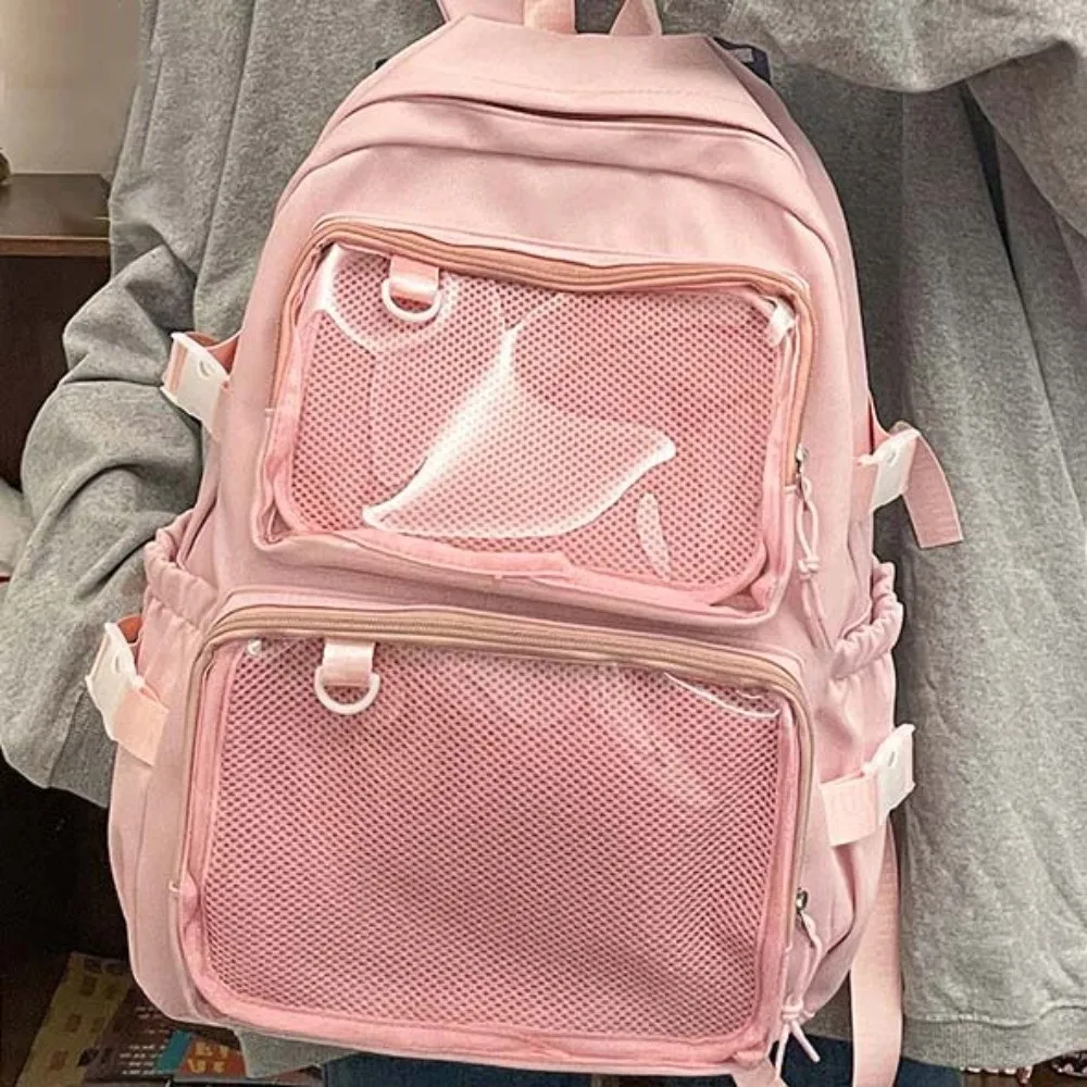 Solid Color Nylon Ita Backpack Dustproof Transparent Students School Bag Durable Polyester Large Capacity Daypack Sport