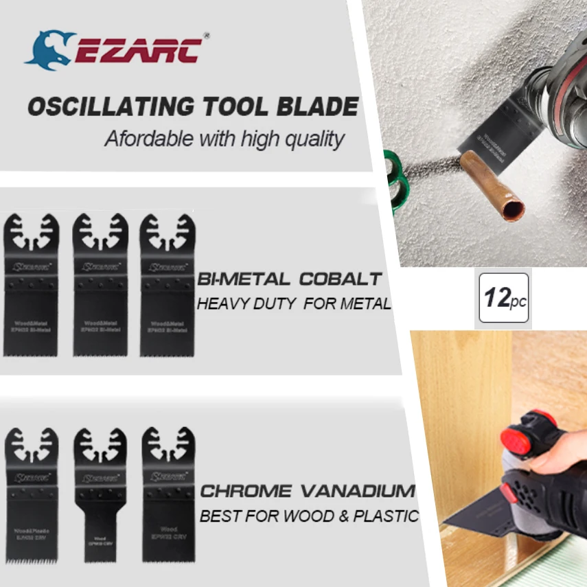 EZARC 12Pc Oscillating Multitool Blades Set Precision for Wood and Metal Oscillating Saw Blades Kit for Quick Release Multi Tool