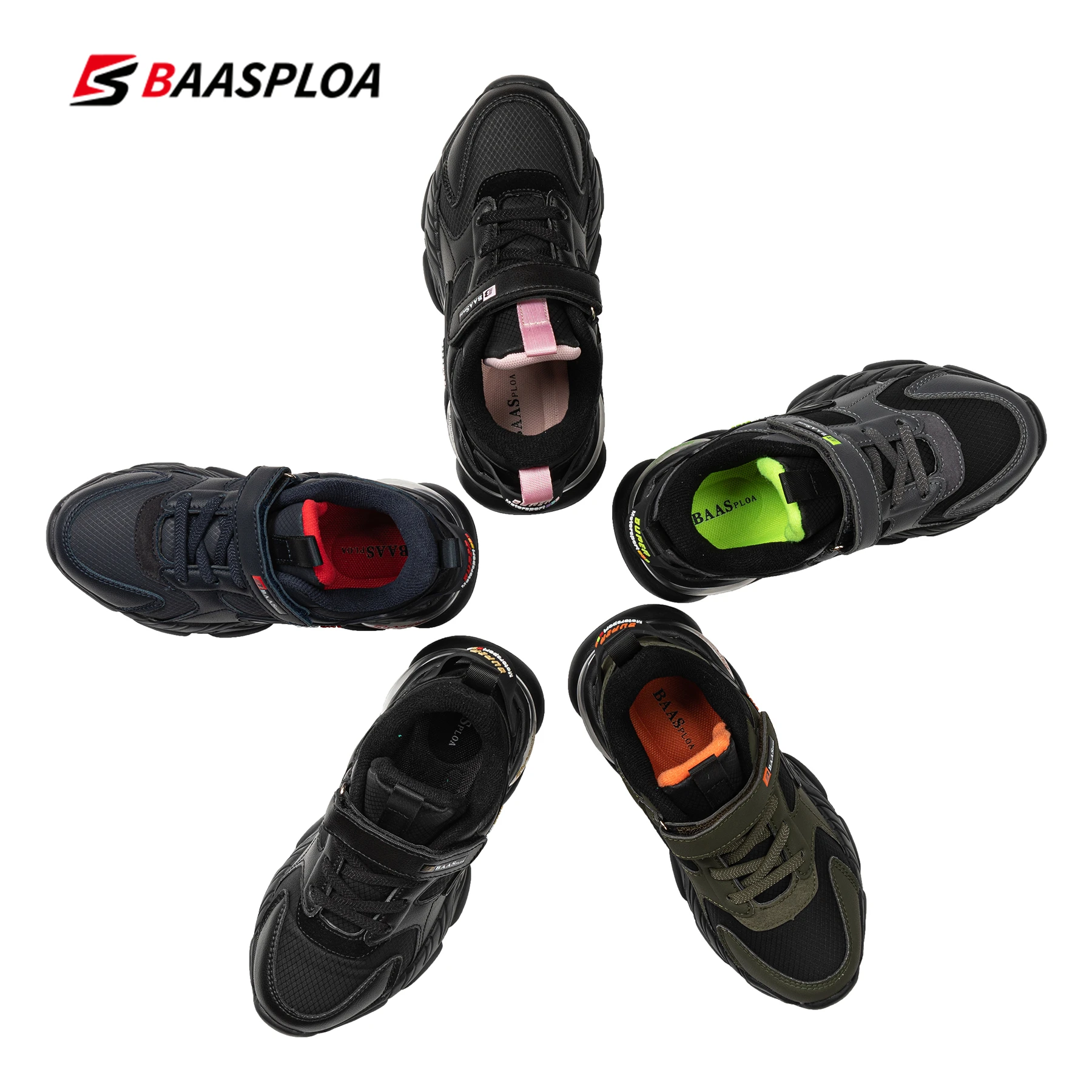 Baasploa Children Sneakers for Boys Girls Mesh Tennis Shoes Breathable Sports Running Shoes Leather Kids Casual Walking Shoes