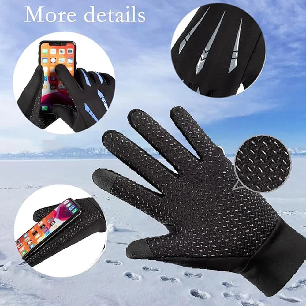 قفازات ركوب شتوية دافئة مقاومة للرياح، بطانة مخملية مضادة للانزلاق، قفازات رياضية خارجية من الصوف تعمل باللمس #2
