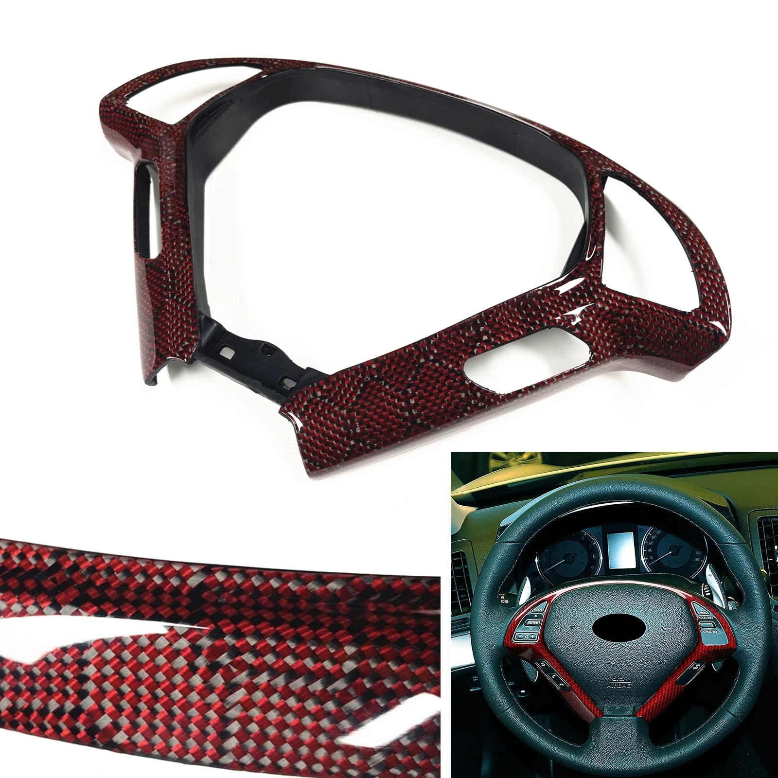 Carbon Fiber Forged Honeycomb Red Car Steering Wheel Trim Cover For Infiniti 2007-2018 EX35 EX37 G25 G35 G37 Q40 Q60 QX50