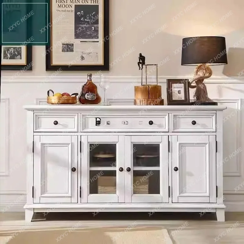 Lwood  solid wood dining side wine cabinet white American rural pastoral modern simplicity