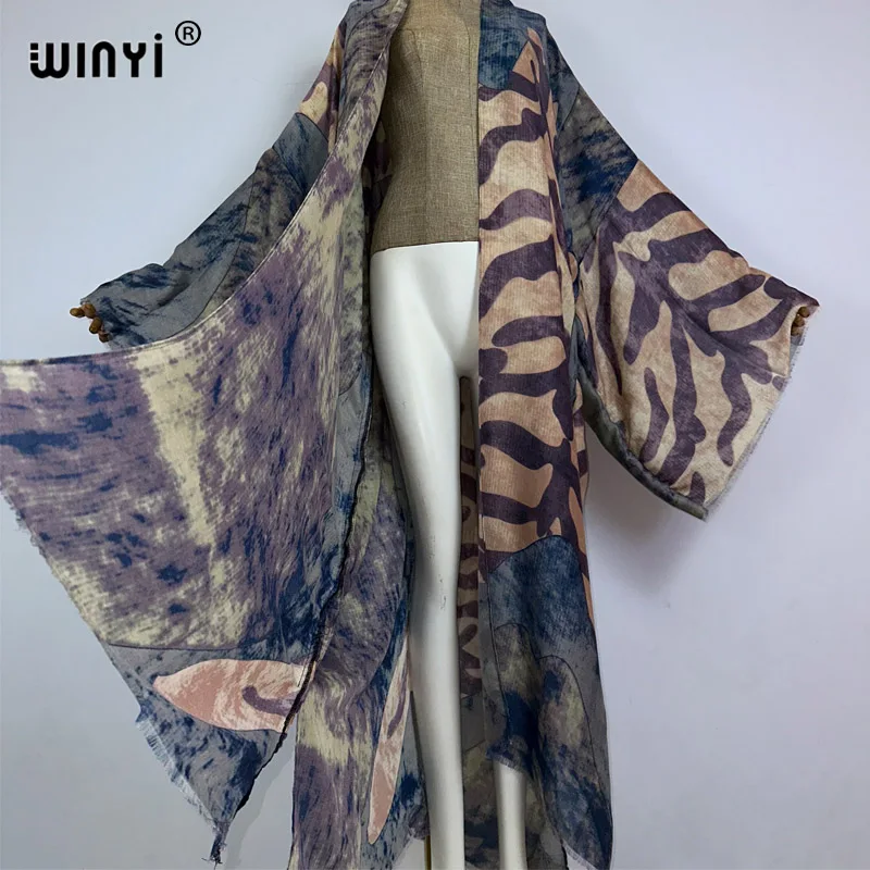 WINYI kimono Africa boho print Caftans beach swimwear 2023 Elegant Cardigan sexy Holiday maxi beach wear swimsuit summer dress