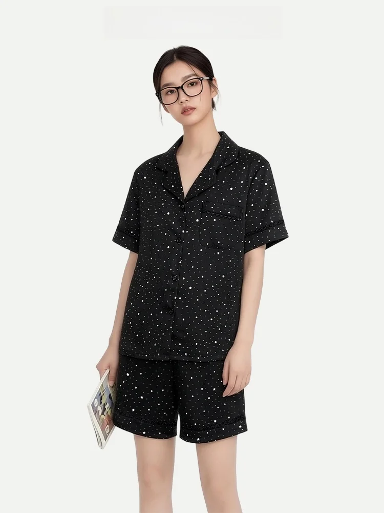 

PinkBread Galaxy Night Short Sleeve Silk Sleepwear Women's Cool Feeling Summer Home Clothes Outdoors Wearable Comfortable Hom...