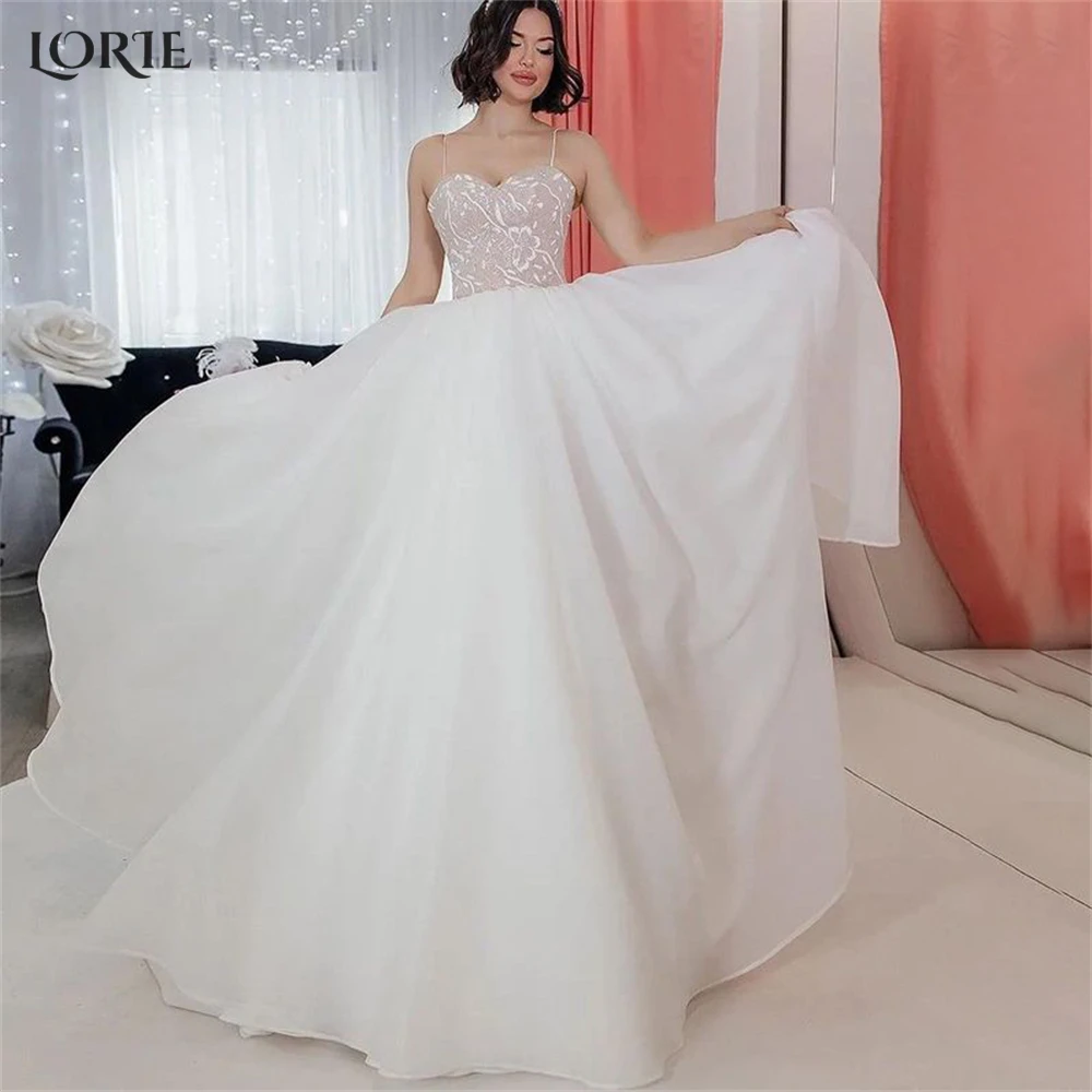 

LORIE Bohemia Lace Wedding Dresses Sweetheart Spaghetti Straps A-Line Backless Bridal Gowns Detachable Puff Sleeves Bride Dress