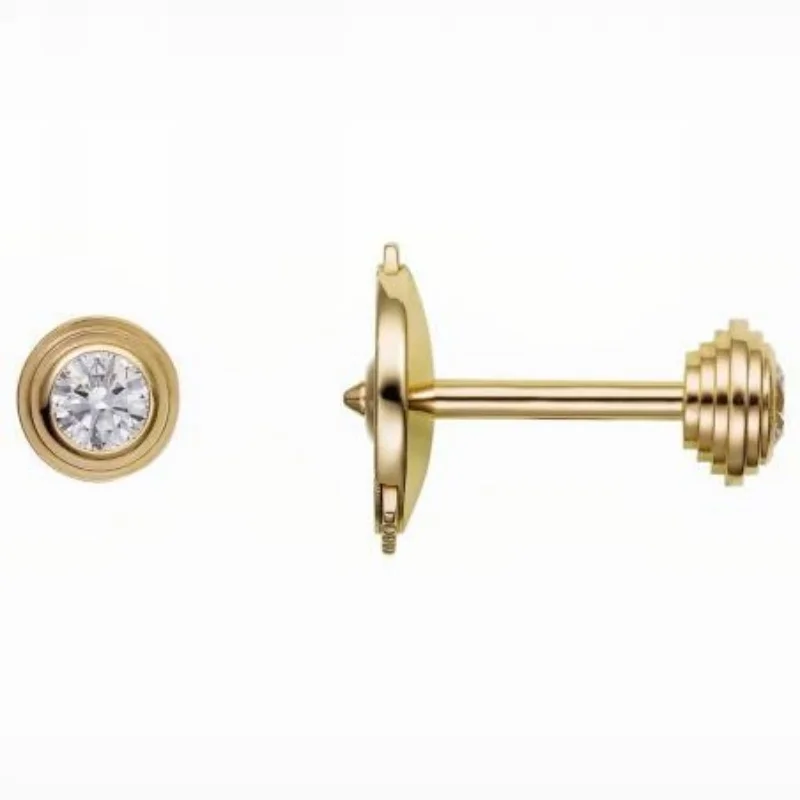 Yellow Gold Bezel-Set Diamond Screw-Back Stud Earrings
