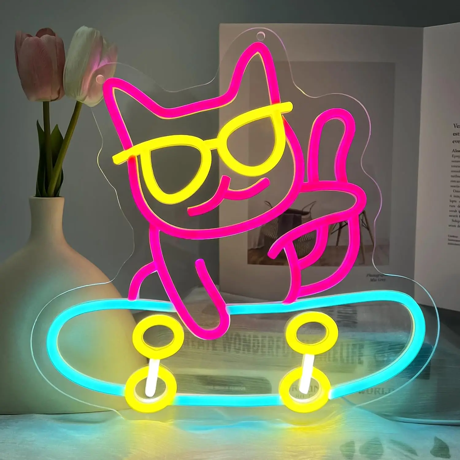 

Skateboard Cat LED Neon Lights Dimmable Night light for Bar Club Bedroom Hotel Decoration Birthday Party Outdoor Neon Decor Gift
