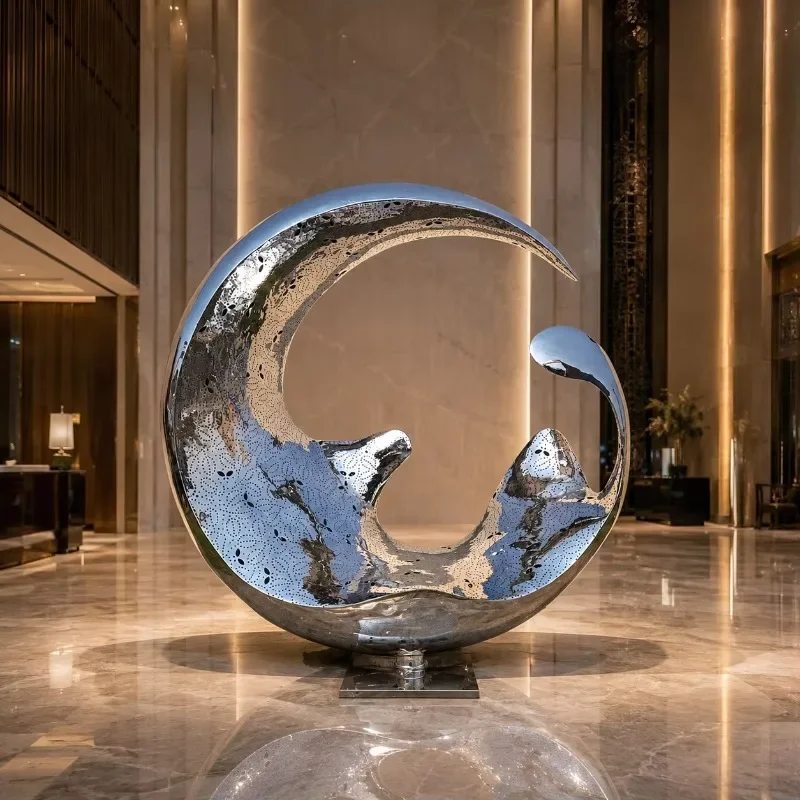 #Outdoor Mirror Polished Stainless Steel WaveSculpture Large Metal Abstract Sculpture Custom Size Garden Square Hotel Decoration