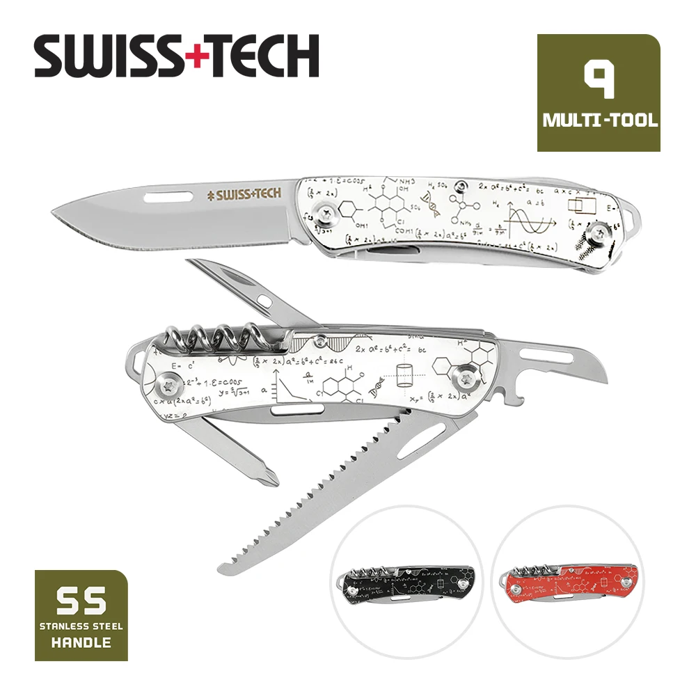 SWISS TECH 9 In 1 Multitool Folding Knife Pocket Wine Opener Portable EDC Hand tools Outdoor Survival Hiking Camping Equipment