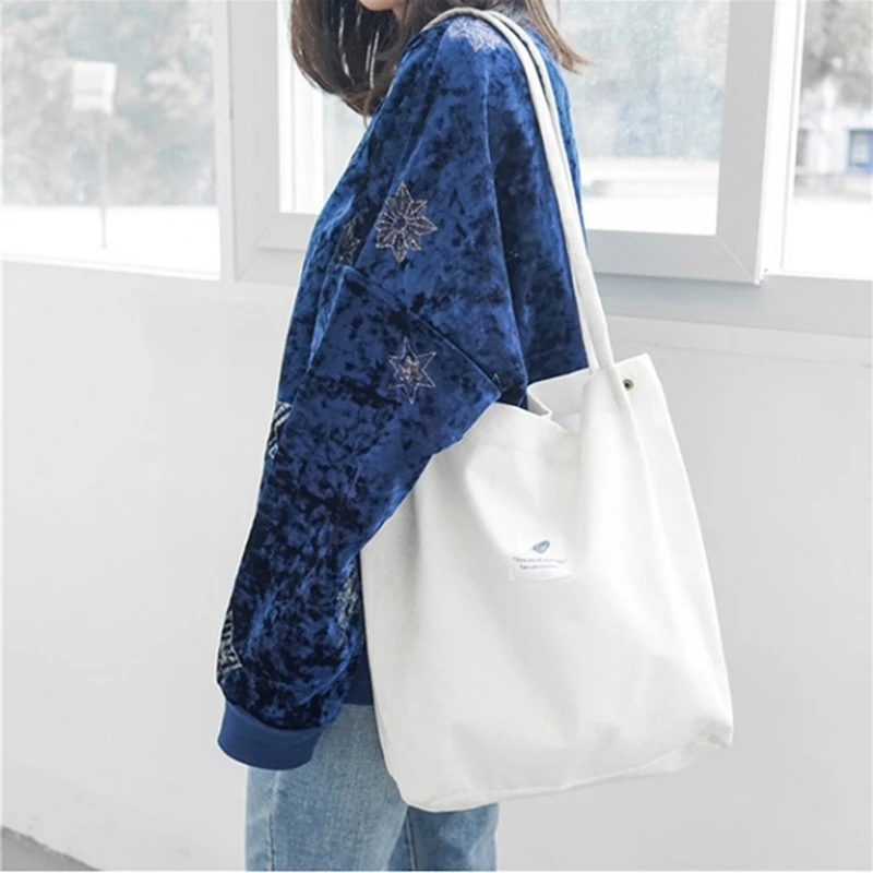 Women Corduroy Shopping Bag Female Canvas Cloth Shoulder Bag Environmental Storage Handbag Reusable Foldable Eco Grocery Totes