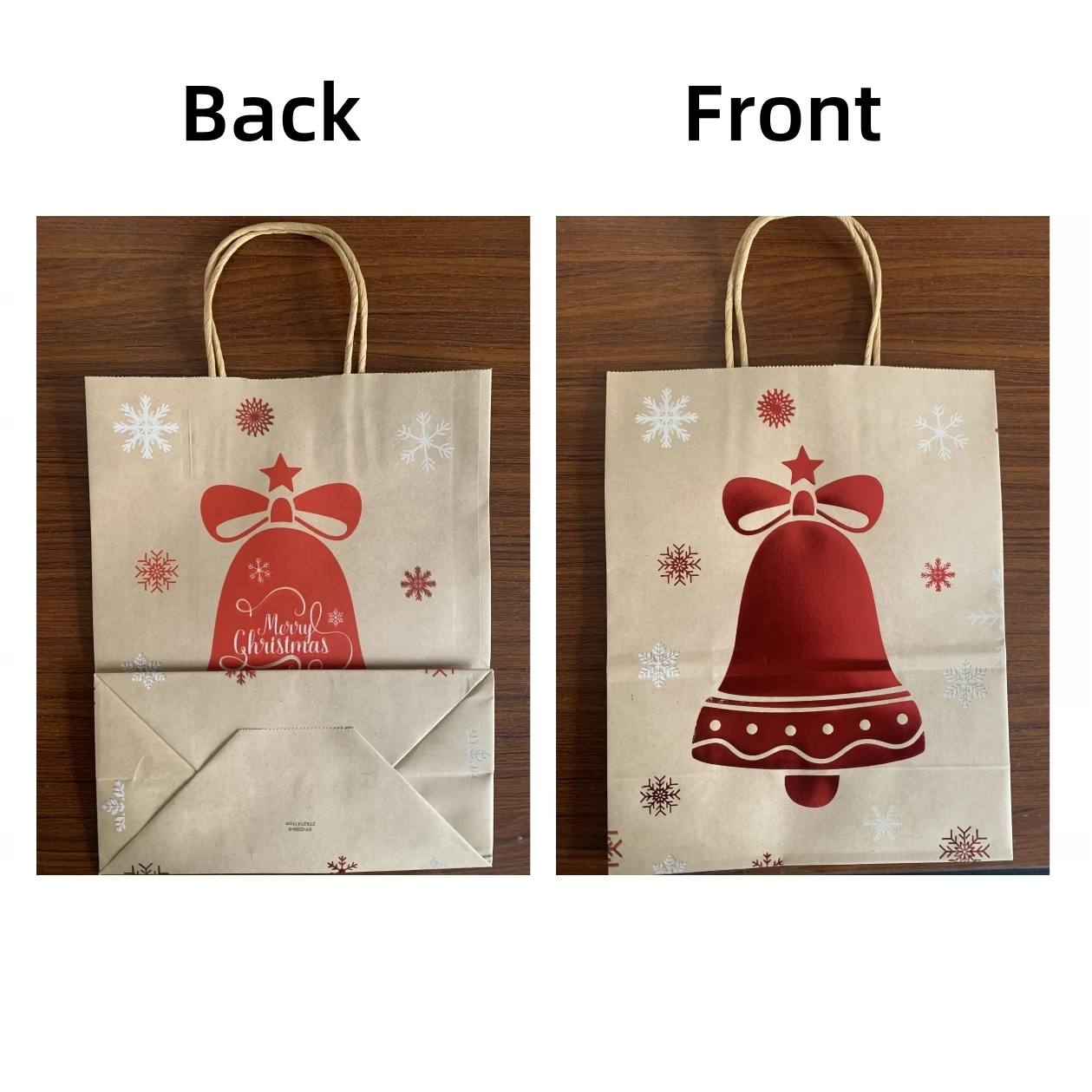 6-24pcs Large Kraft Paper Christmas Gift Bags with Glossy Print Holiday Tote Bags for New Year Party Favors And Present Wrapping