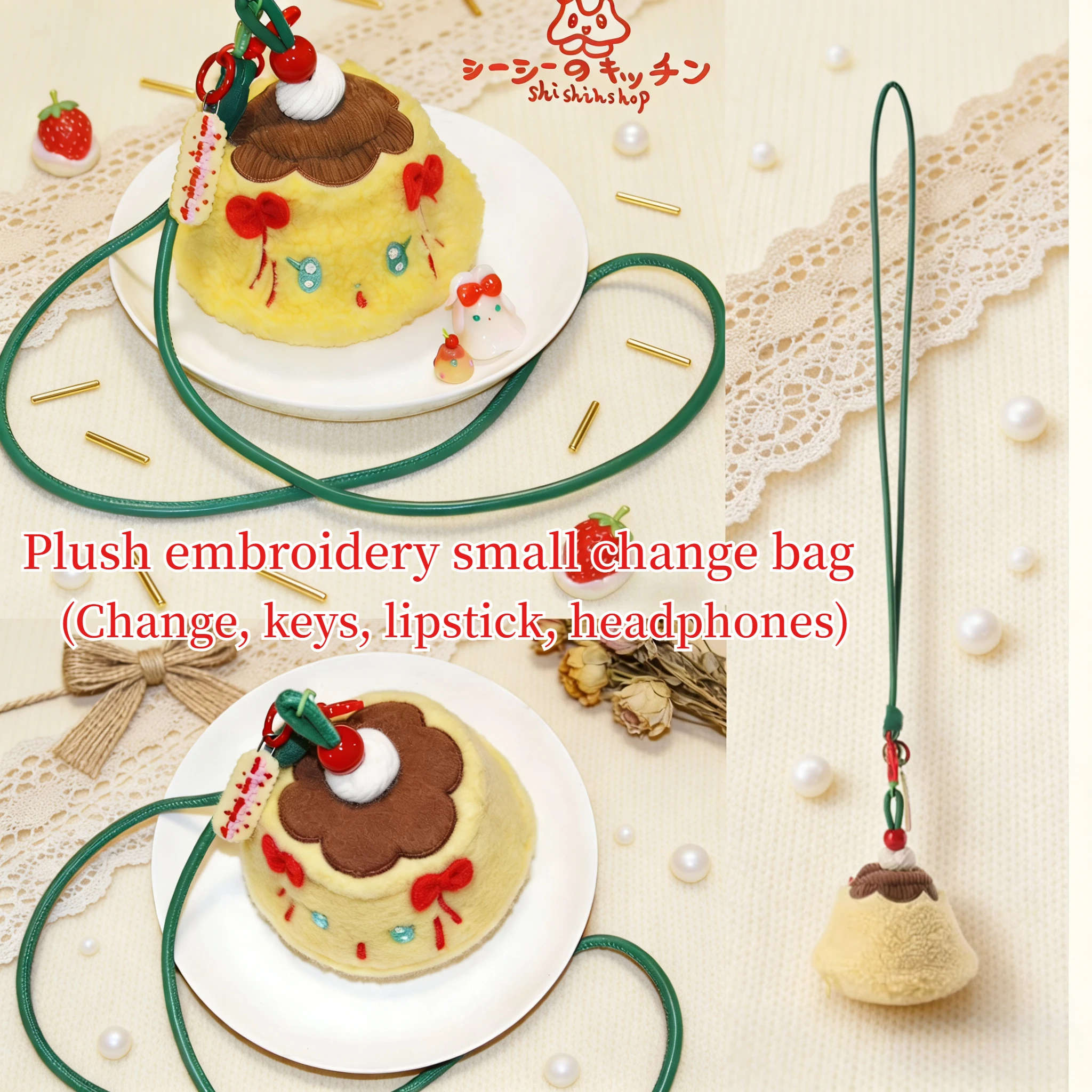 Original Design Plush Pudding Zipper Embroidered Change Lipstick Key Parcel Messenger Hook LOLITA Bag