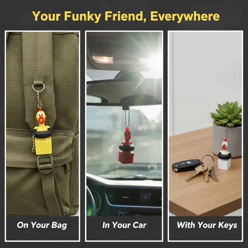 Screaming Chicken Button Clicker Durable Stress Relief Fidget Toy Keychain Bag Pendant for Backpack Accessory view 3