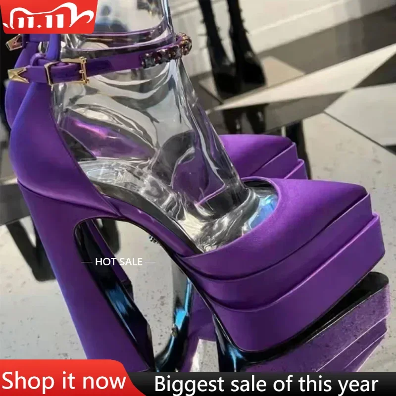 

【Measure your feet length before order】Luxry Designer Women Sandal Crystal Strap Sexy High Heel Dress Party Lady Shoe 21-CHC-25