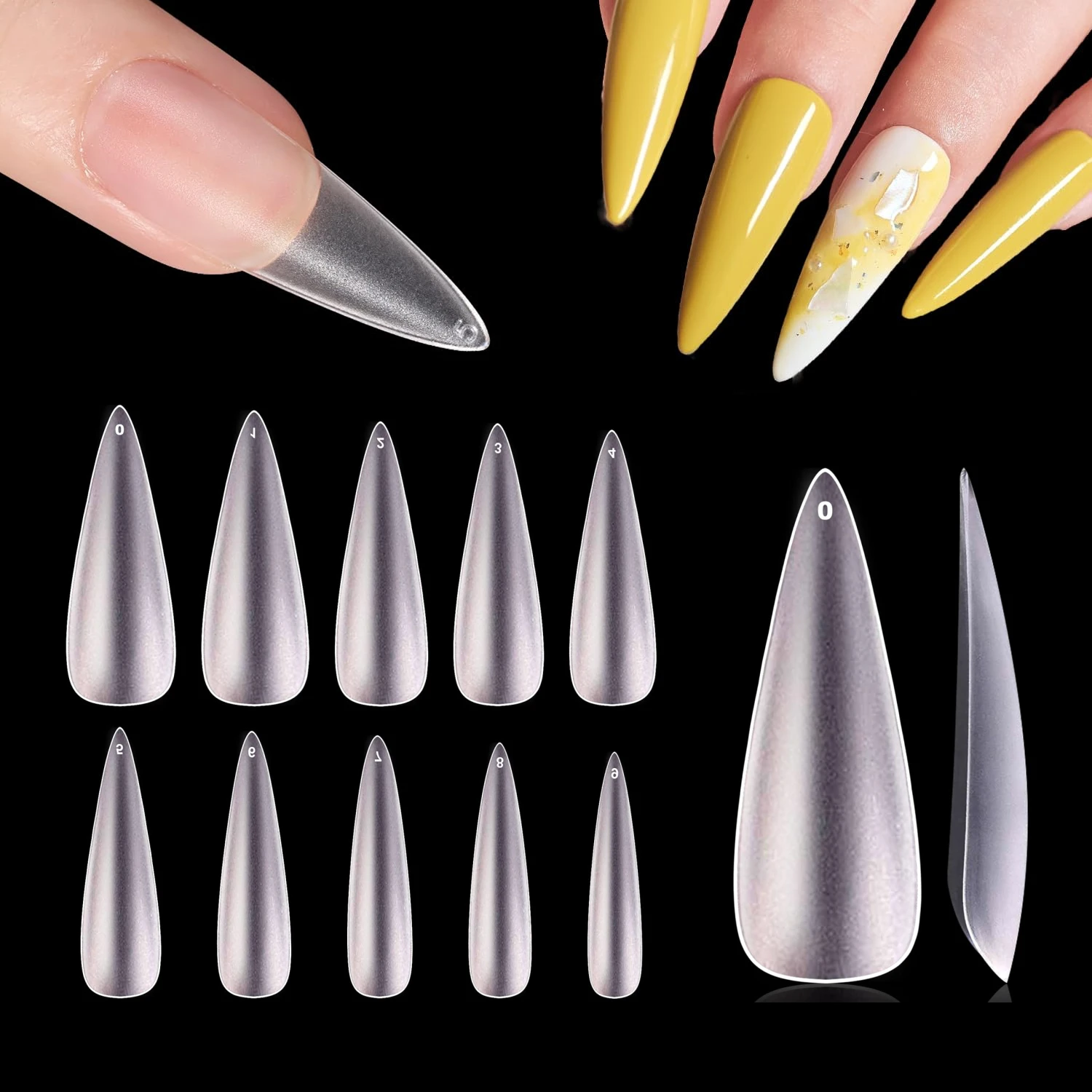 Medium Stiletto Fake Nail Tips, 500Pcs Matte Soft Gel X Nail Tips, 10 Sizes Full Cover Acrylic False Press on Nails Extension