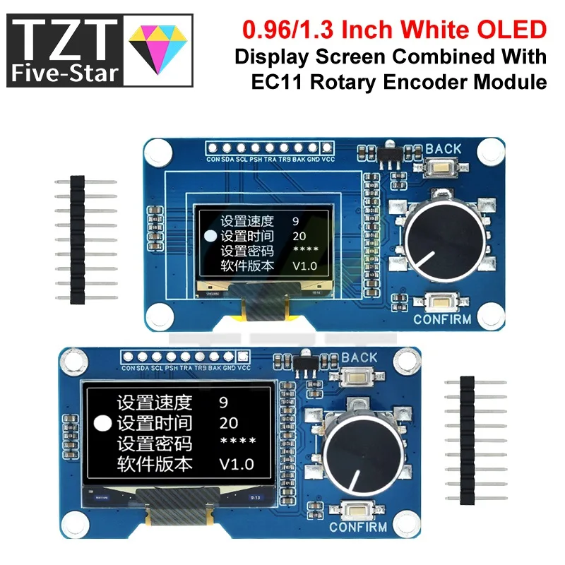 TZT 1/3PCS 0.96/1.3 Inch OLED Display Module With Button EC11 Rotary Encoder IIC Interface LCD Screen For Arduino