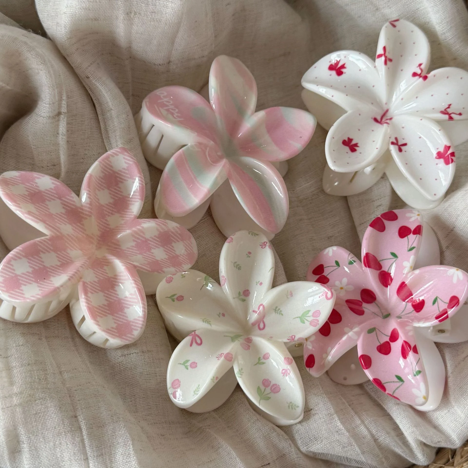 

Заколки для волос Frangipani для женщин и девочек, акриловые зажимы-тюльпаны с клетчатым бантом, розово-белые, для пучка, праздничные аксессуары для волос