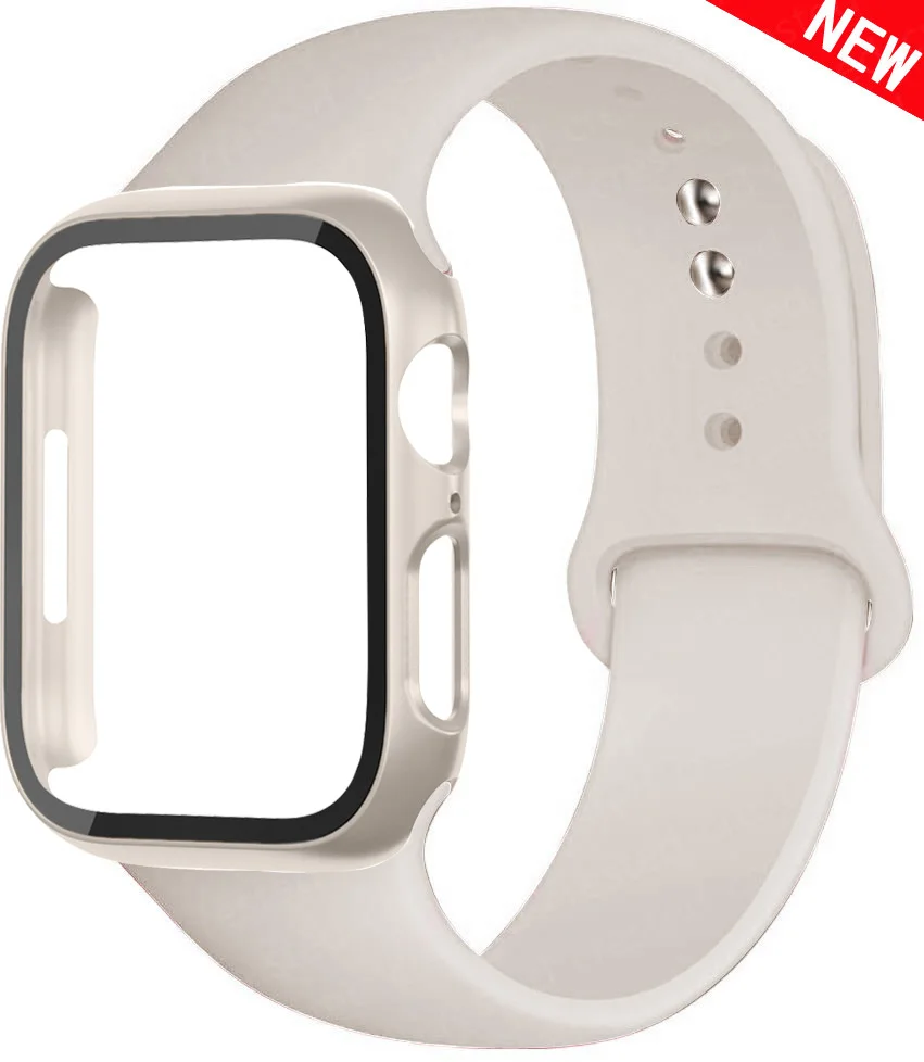 Case+Silicone Strap For Apple Watch Band 44mm 40mm 45mm 41mm 44 mm full PC Protector case+bracelet iwatch series se 7 4 5 6 8 9