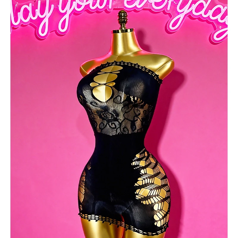1PC Women Fishnet Cover Up Without Bikini Sexy Lingerie See Through Hollow Out Bodycon Dress Beachwear DSW581