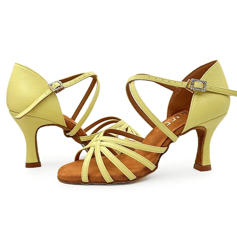 Shiny Colors Latin Dance Shoes Soft Sole Flexiable Yellow Green Pink Women And Girls 7.5cm 8cm 5.5cm Heel Dance Shoes