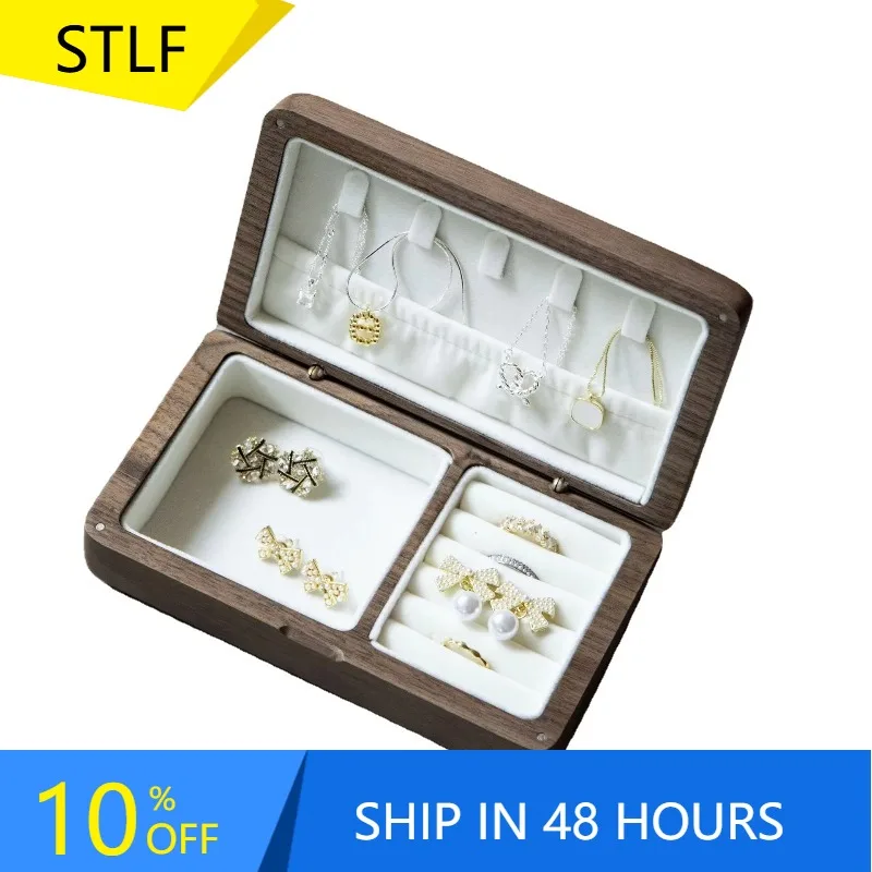 XMSJ Small Size Black Walnut Wooden Jewelry Storage Box Traveling Jewelry Box