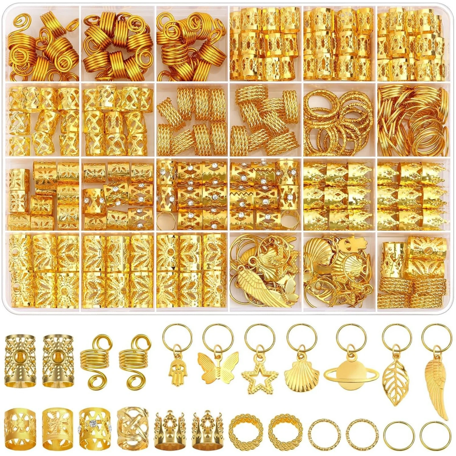 

280 Pieces of Wig Accessories Braid Hair Ornaments Gold Dreadlock Hair Extension Rings Personalized Trendy Jewelry Set