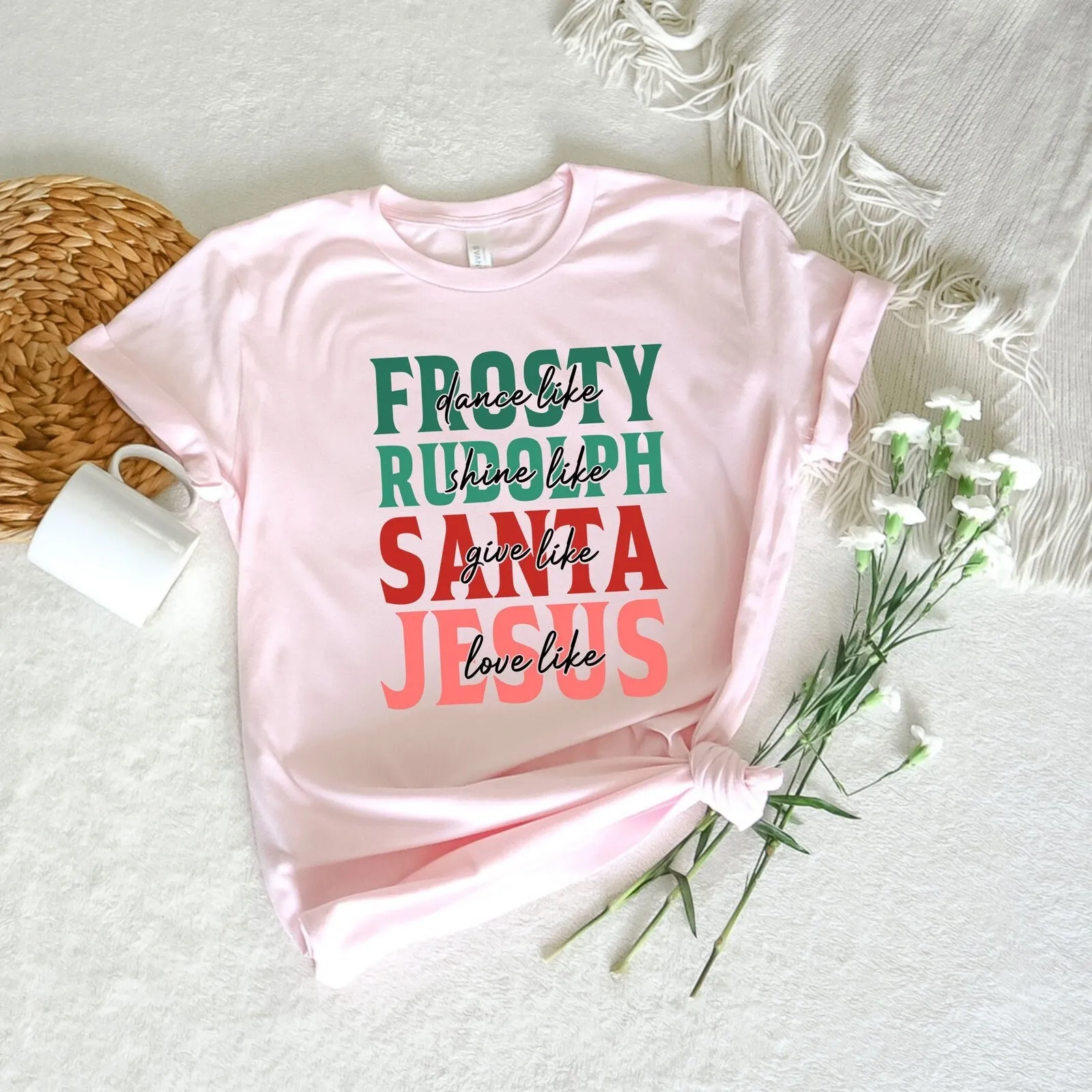 تي شيرت كريستيان كريسماس للرقص مثل حب فاترة يسوع عطلة عيد ميلاد سعيد للنساء في الشتاء