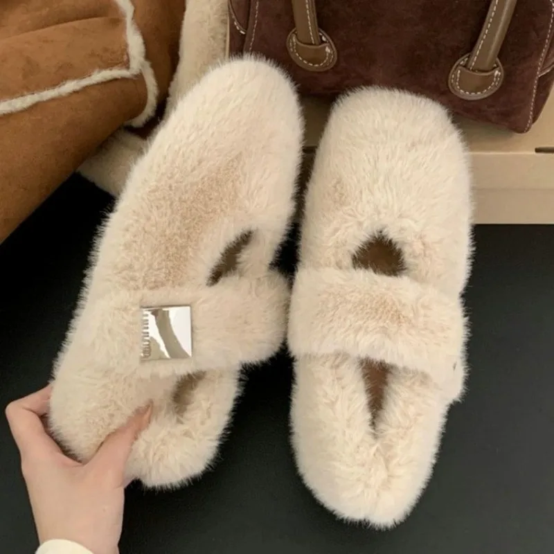 

Round Toe Women Casual Female Sneakers White Leather Shoes Slip-on Loafers Fur Soft Moccasin Slip on New Winter Barefoot Shoes