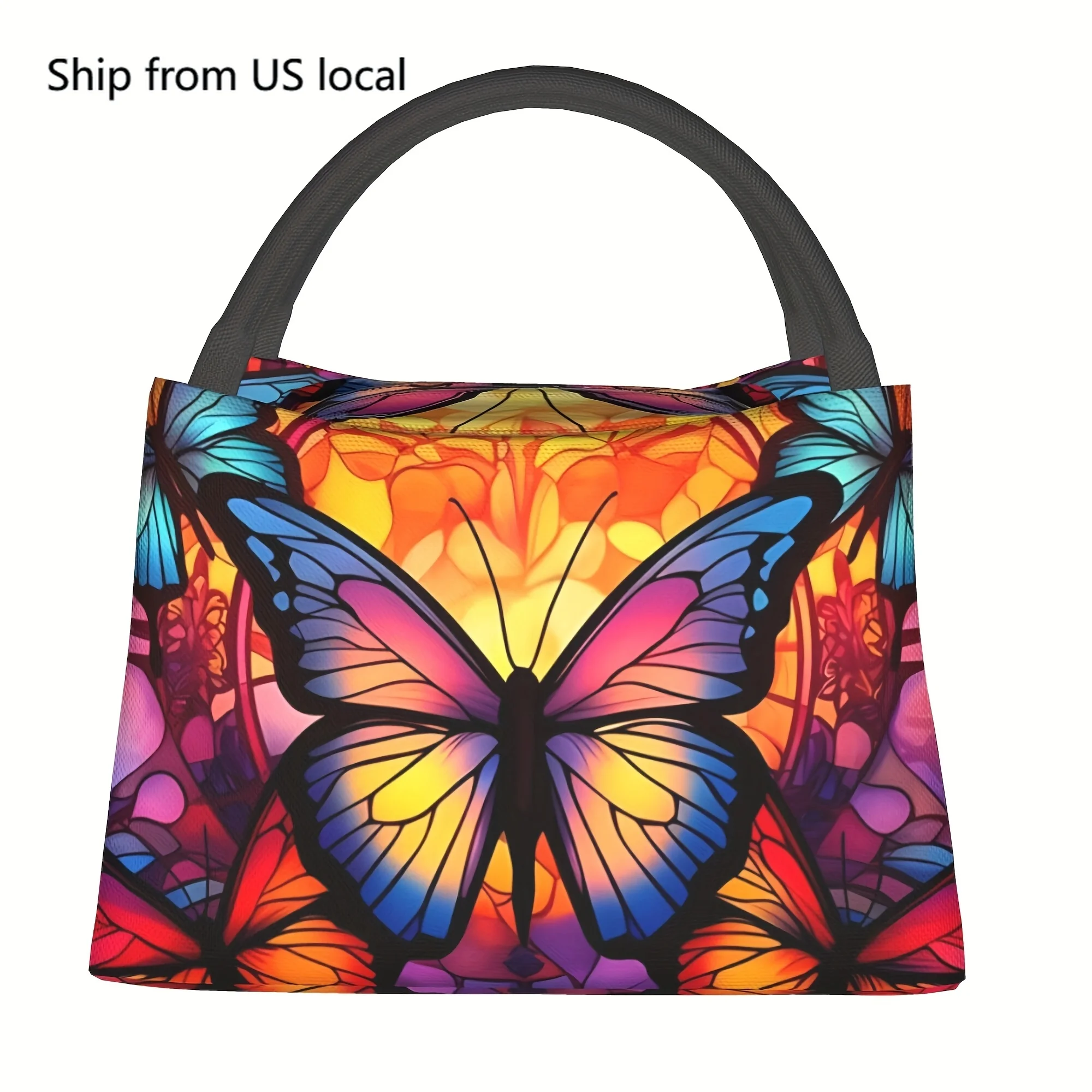 

1pc Vibrant Butterfly Print Insulated Lunch Bag - Reusable Refrigerated Cooler Tote for Camping, Beach, Office & Outdoor, Durabl